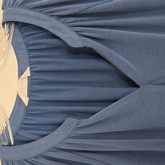 Lucky Brand NWT Women's Sz S Blue Notched Neck Sandwash Boho Top Peasant Blouse - Picture 3 of 12